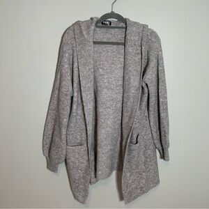 Beryll‎ Cashmere Blend Gray Hooded Open Front Long Lines Cardigan Sweater